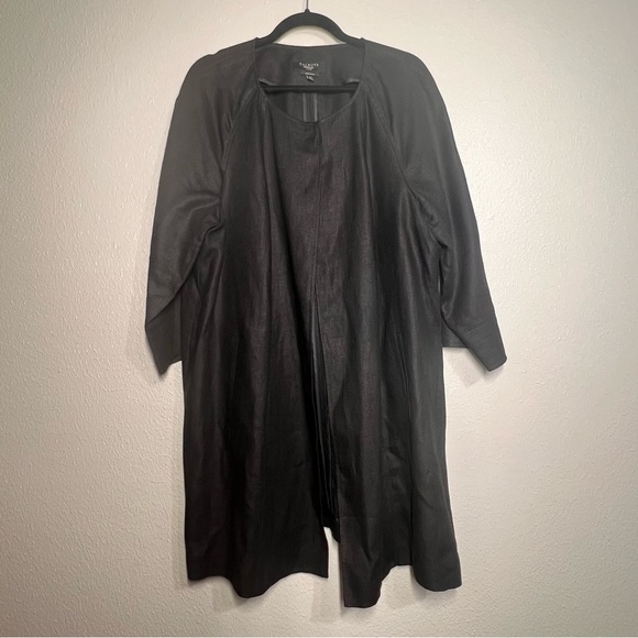 Talbots Woman 2X Pure Irish Linen Long Blazer Coat Topper Black Single Button - Picture 1 of 11